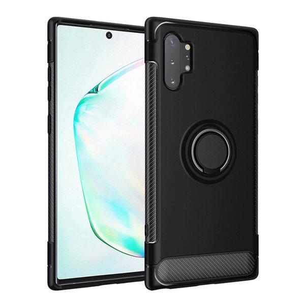 Wholesale Galaxy Note 10+ (Plus) 360 Rotating Ring Stand Hybrid Case with Metal Plate (Black)